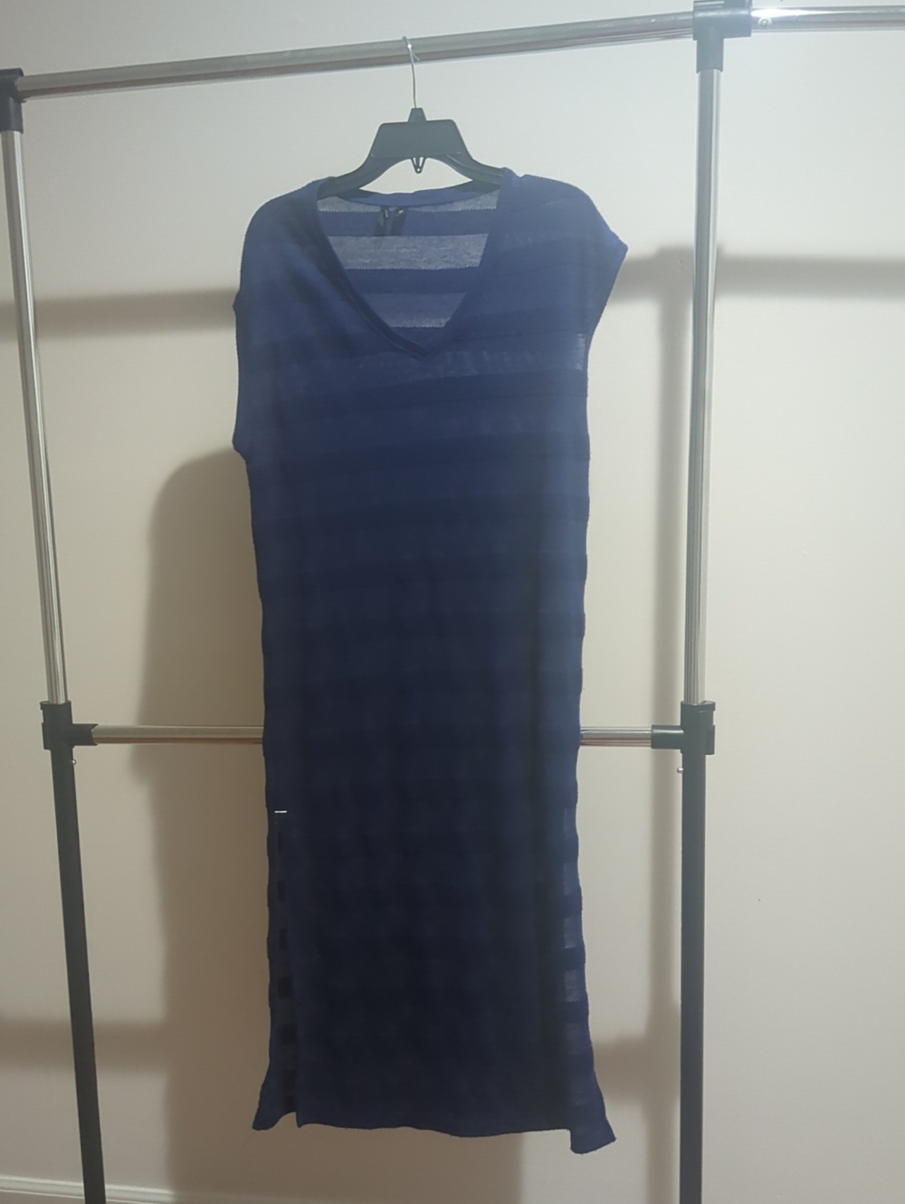Kensie Navy Sheer Stripe Strapless Dress